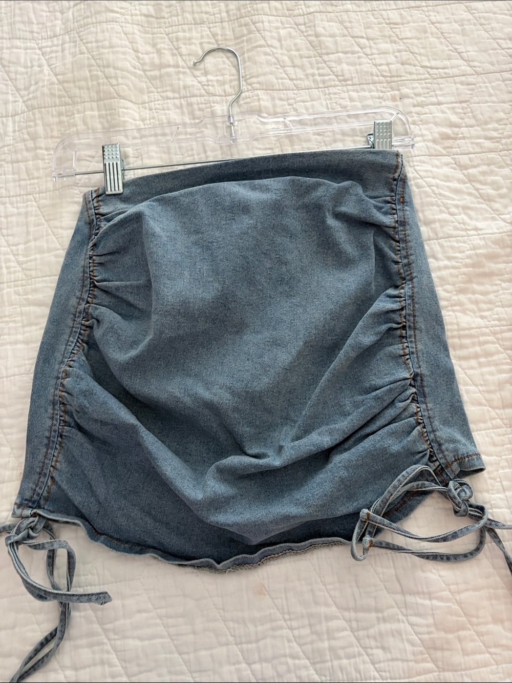 SHEIN Blue Denim Ruched Mini Skirt with Side Ties